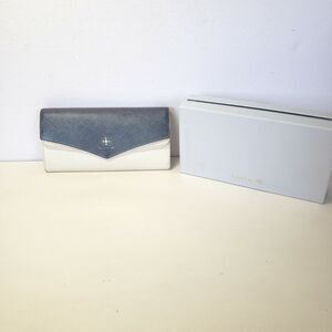 4C Luria Envelope Blue White Saffiano Leather Wallet Clutch Large Continental